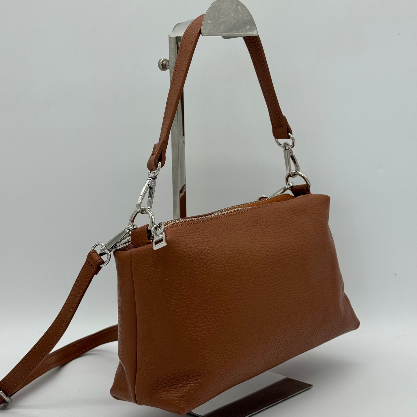 Leather Twin Zipped Crossbody Bag