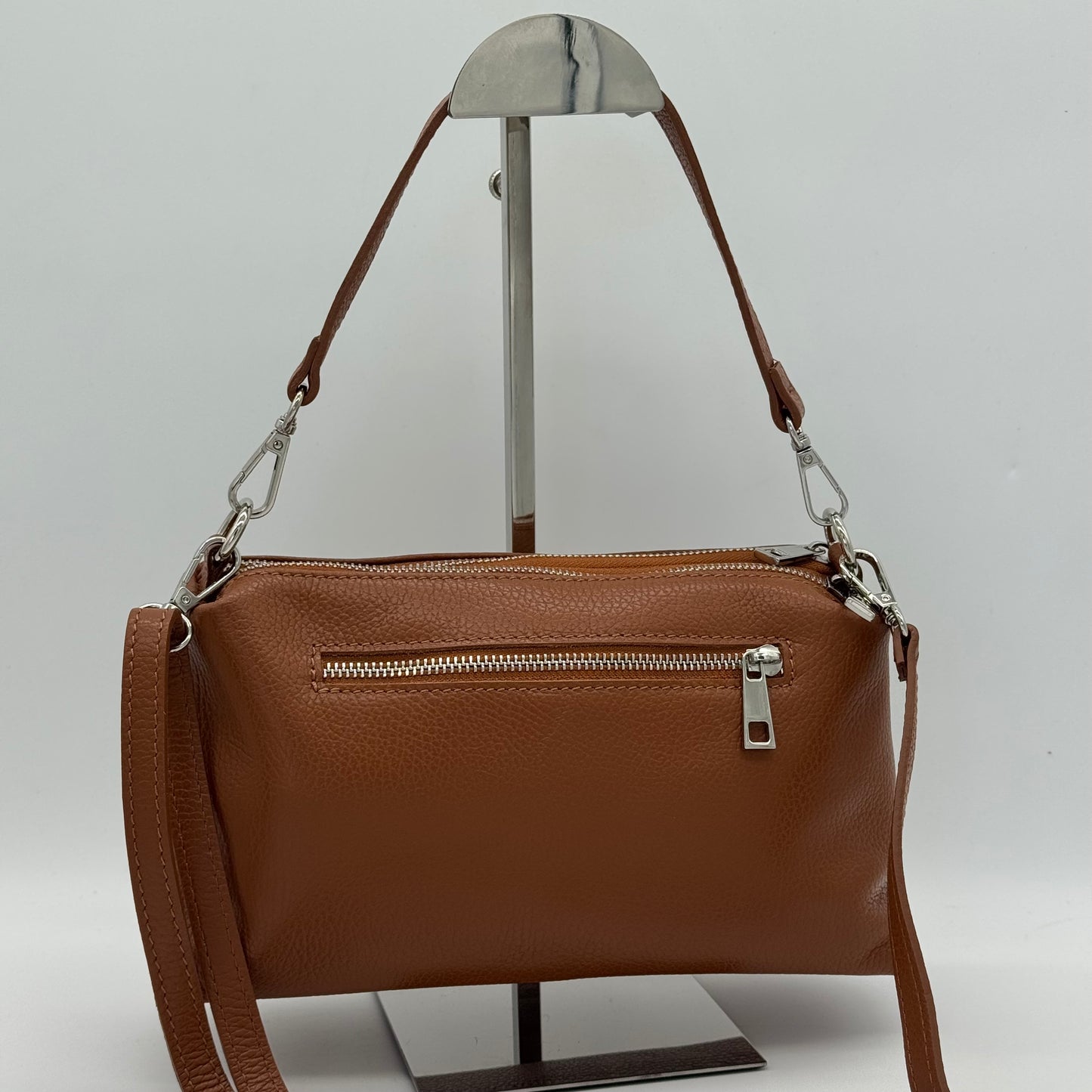 Leather Twin Zipped Crossbody Bag