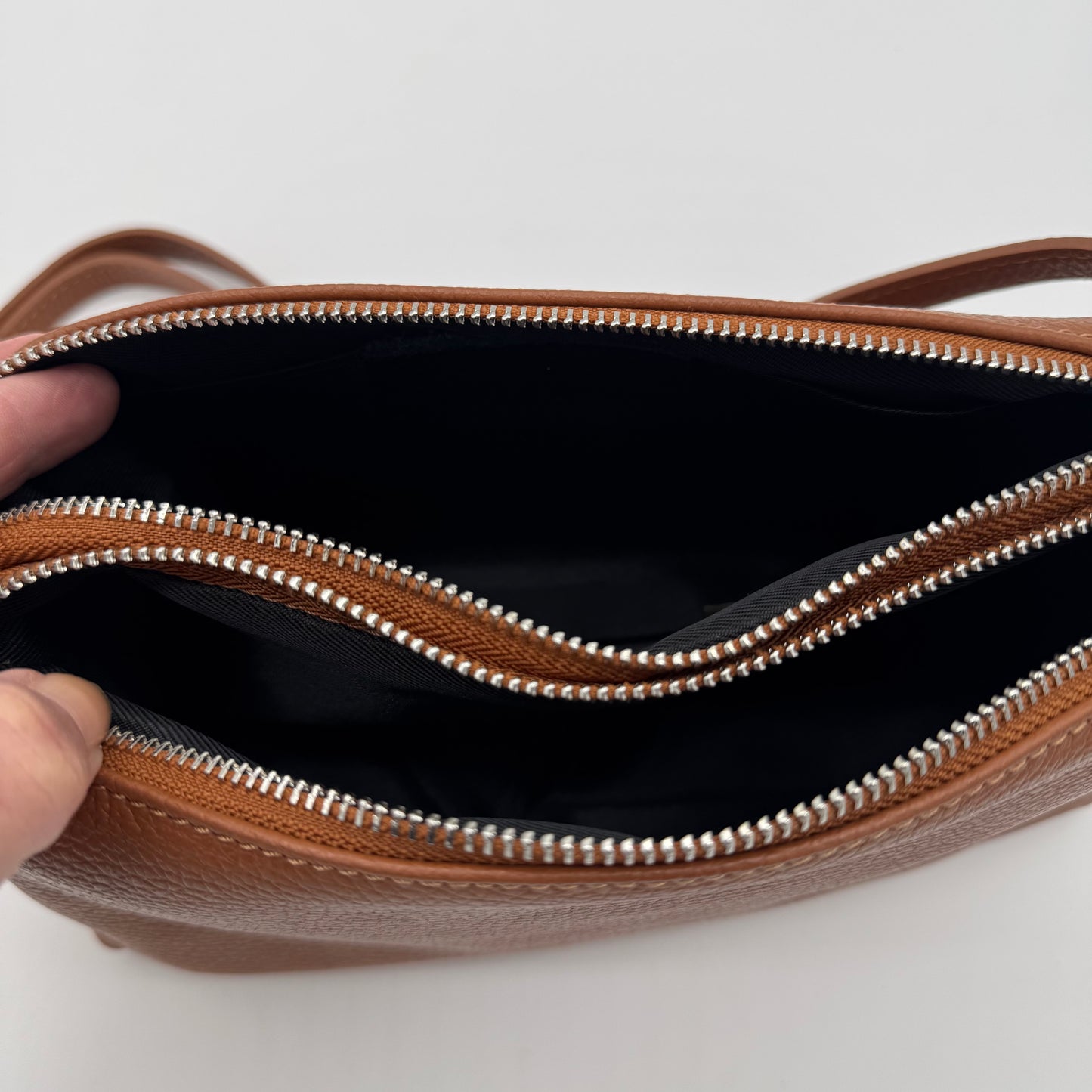 Leather Twin Zipped Crossbody Bag