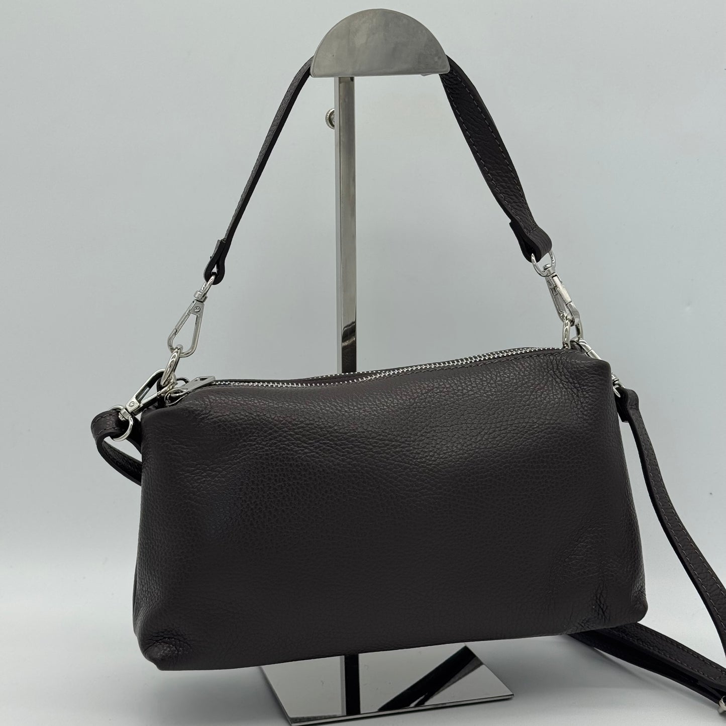 Leather Twin Zipped Crossbody Bag
