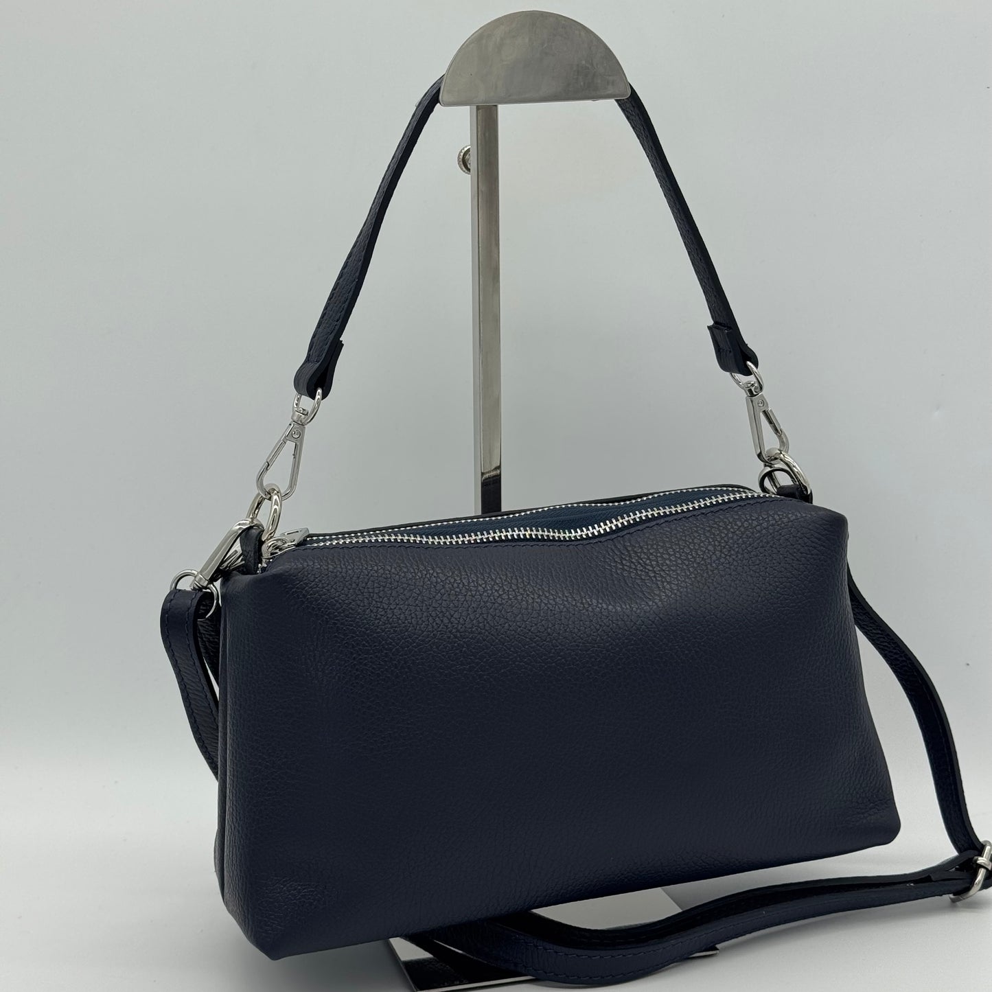 Leather Twin Zipped Crossbody Bag