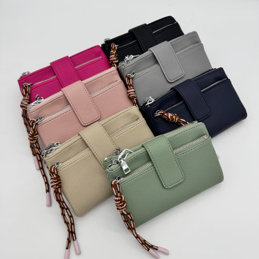 Faux Leather Triple Zip Purse