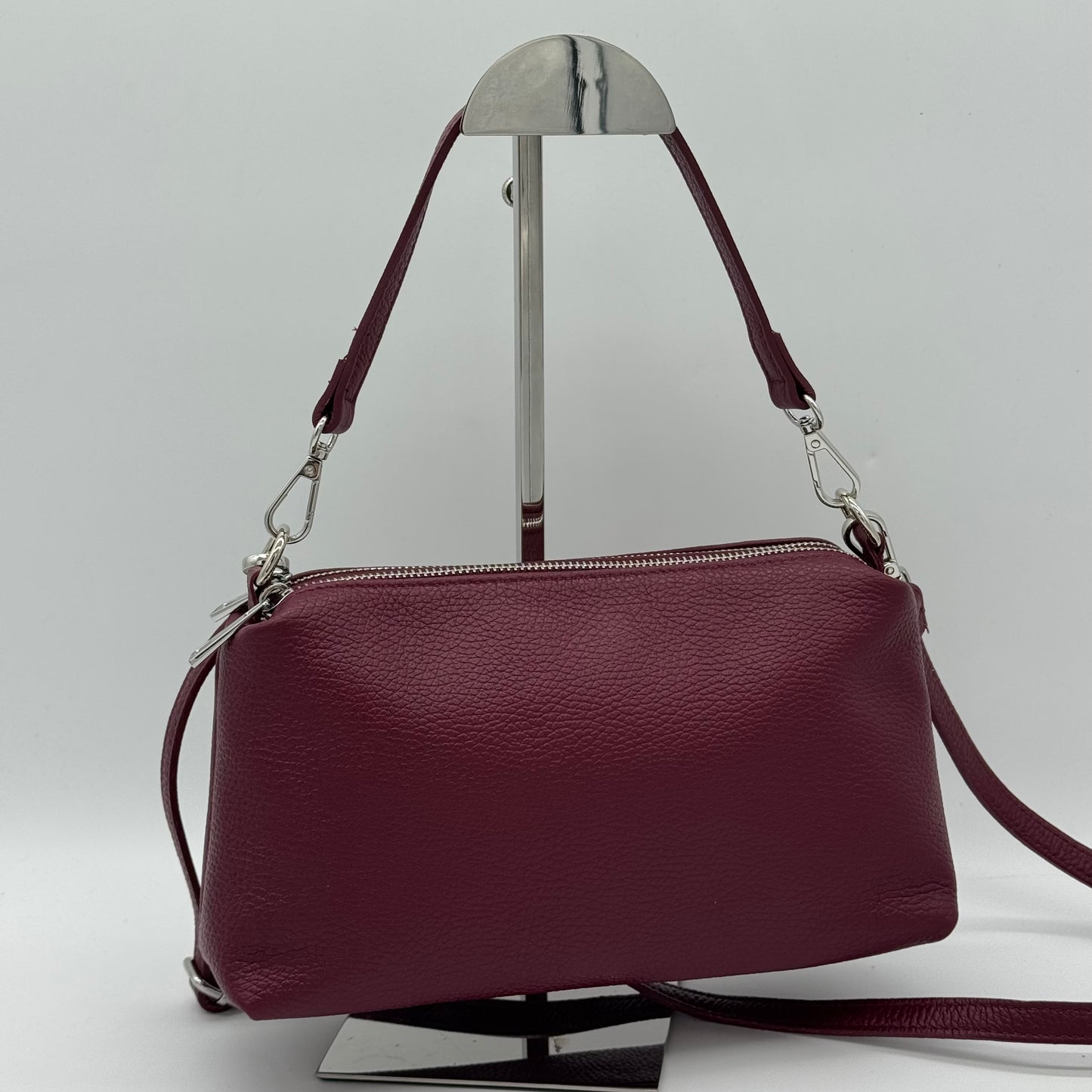 Leather Twin Zipped Crossbody Bag