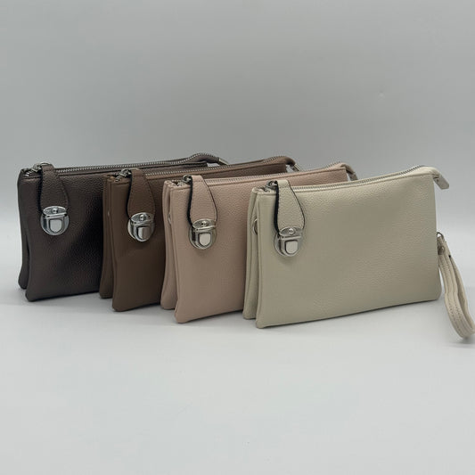 Faux Leather Clasp Crossbody Bag