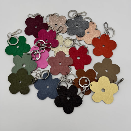 Leather Flower Bag Charm Keyring
