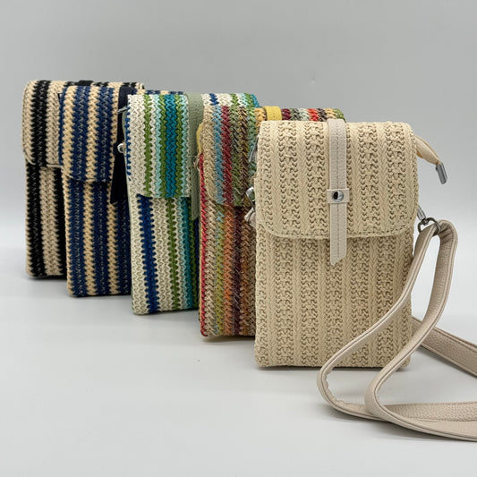 Faux Leather/Straw Phone Crossbody Bag