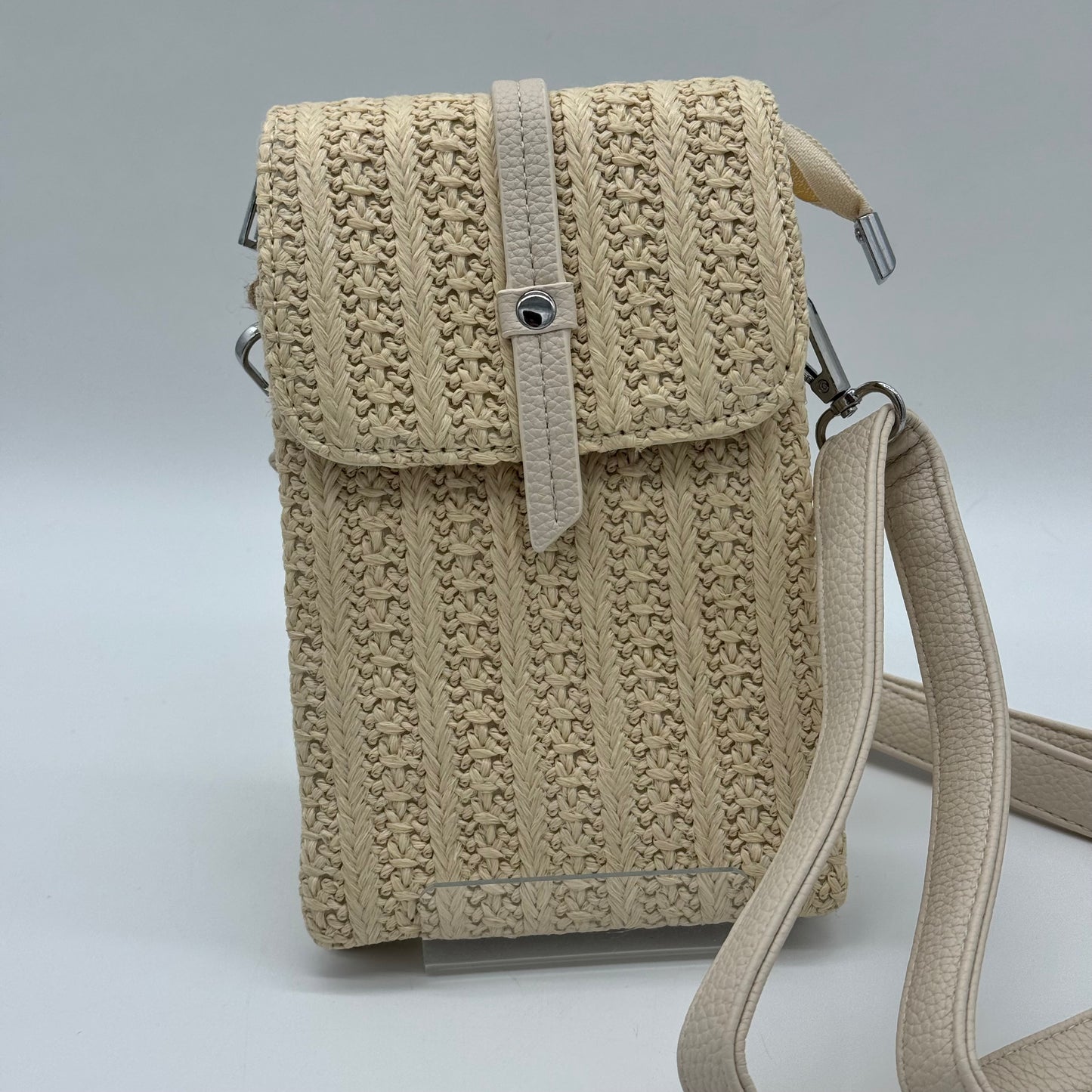 Faux Leather/Straw Phone Crossbody Bag