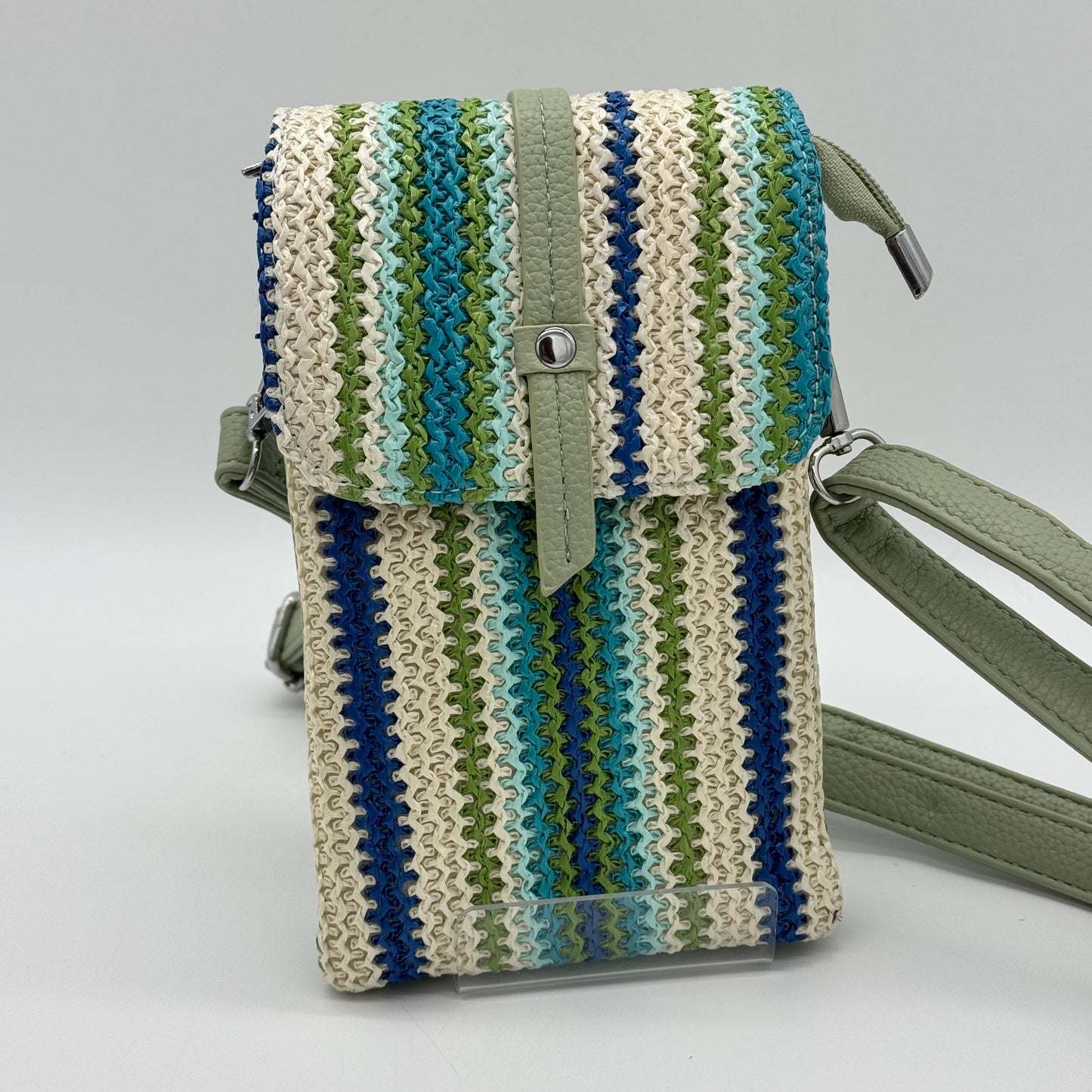 Faux Leather/Straw Phone Crossbody Bag