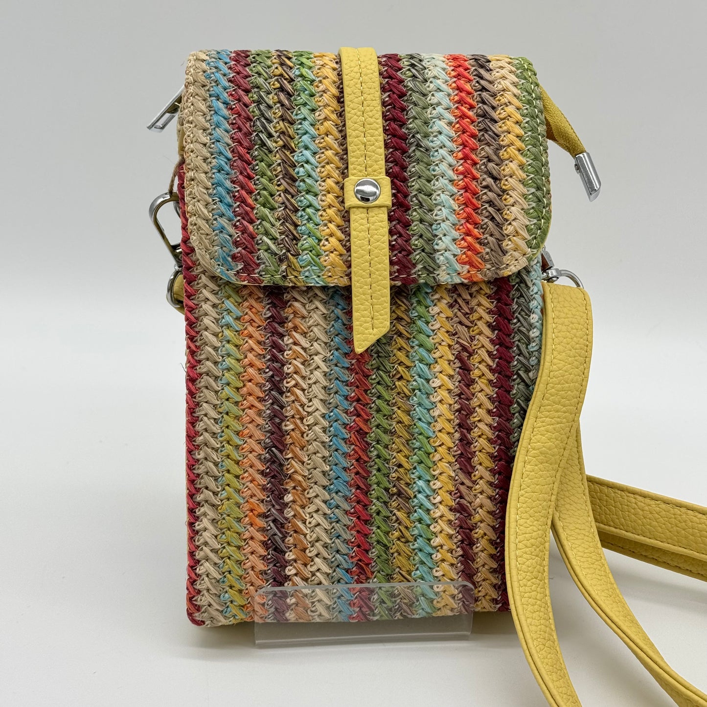 Faux Leather/Straw Phone Crossbody Bag
