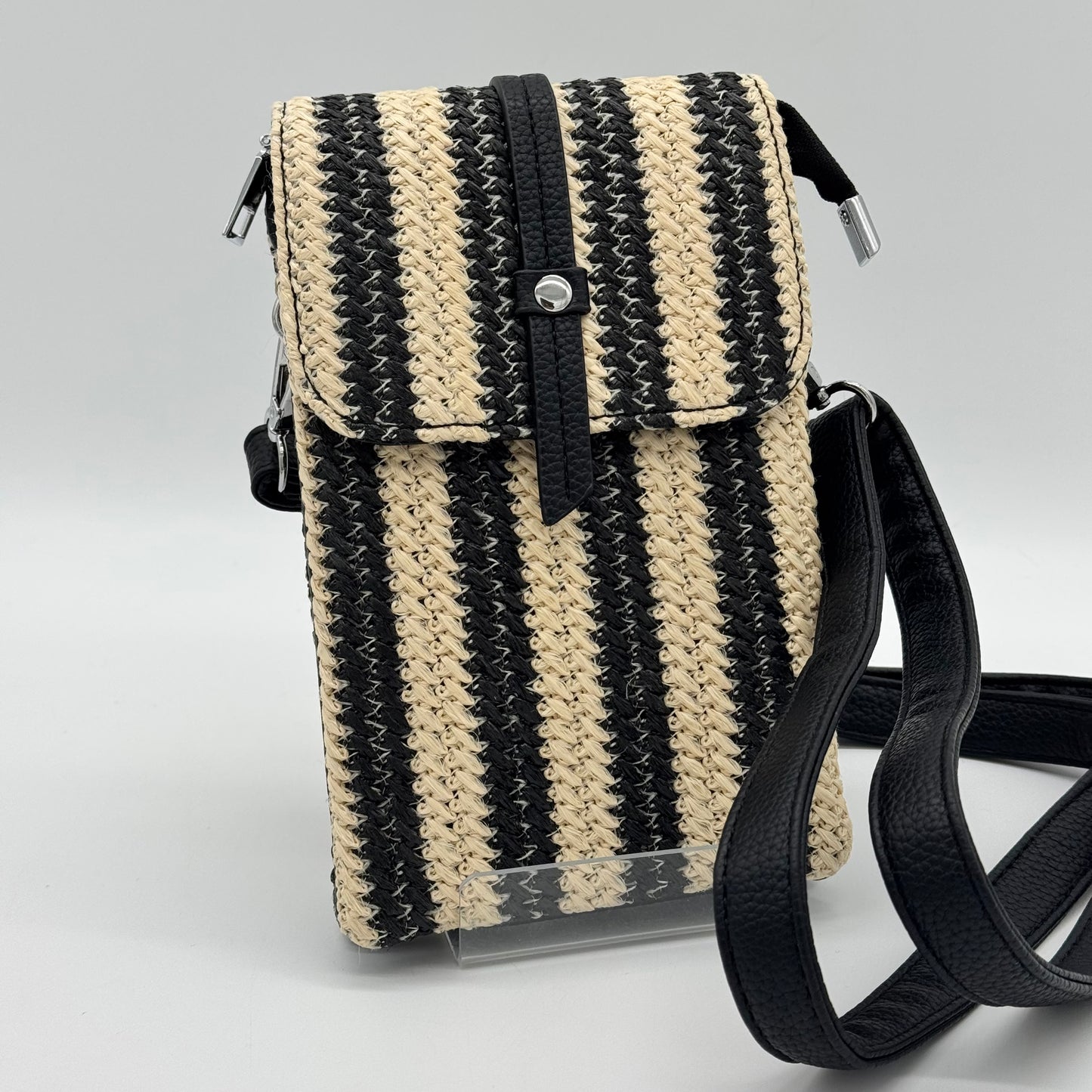 Faux Leather/Straw Phone Crossbody Bag