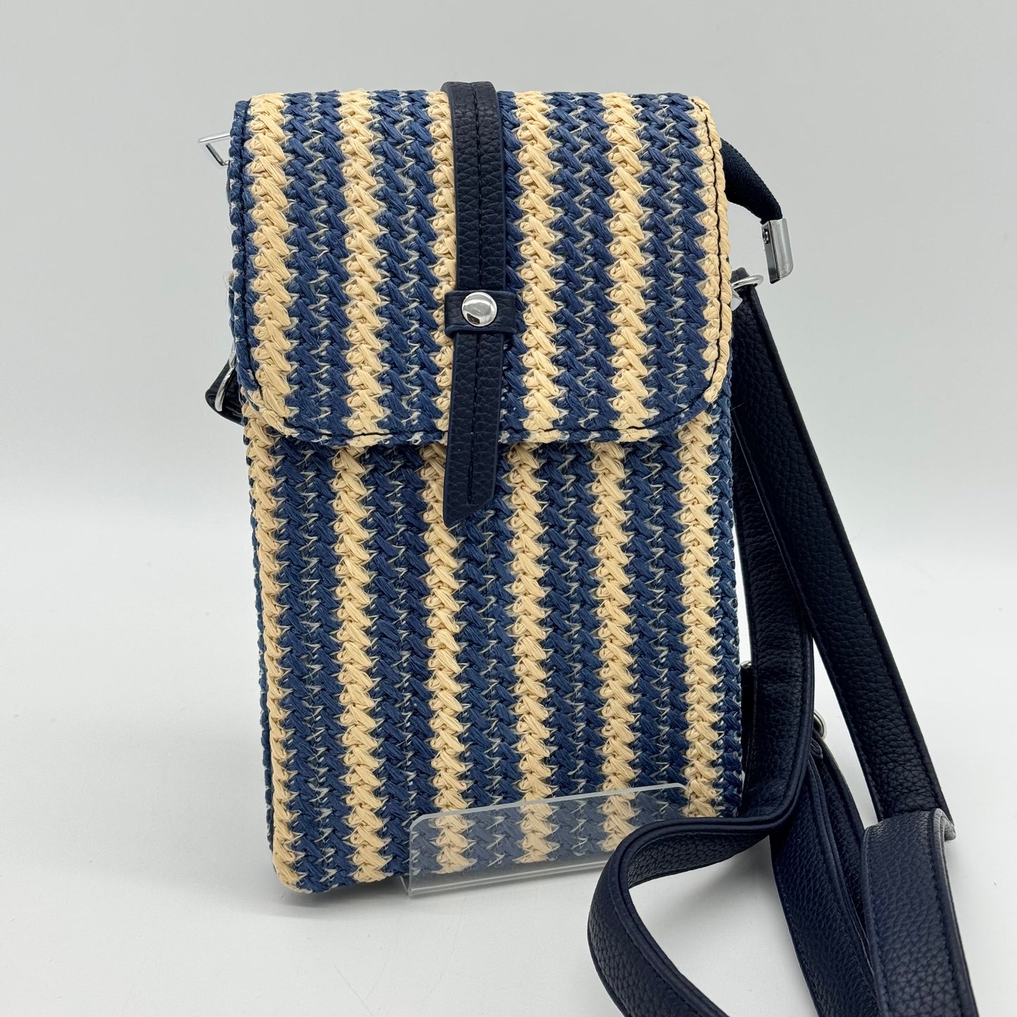 Faux Leather/Straw Phone Crossbody Bag