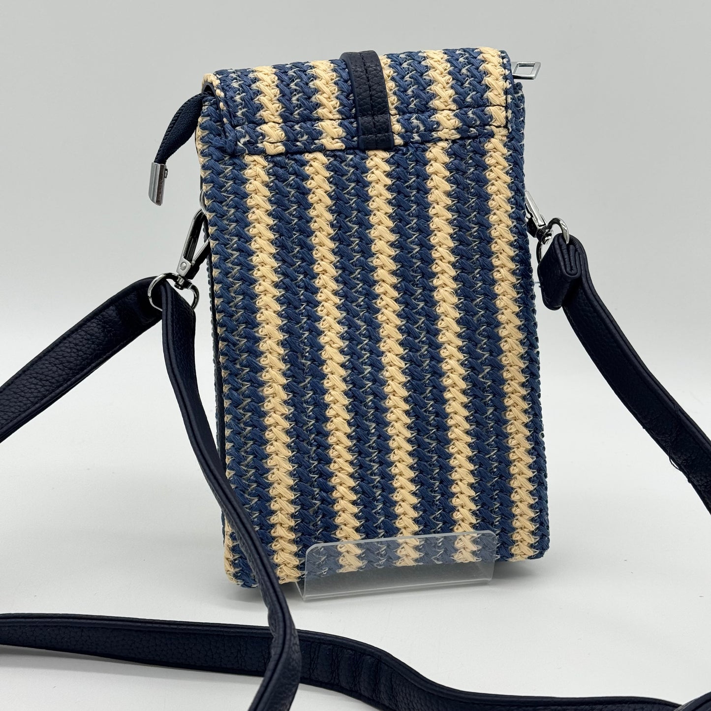 Faux Leather/Straw Phone Crossbody Bag