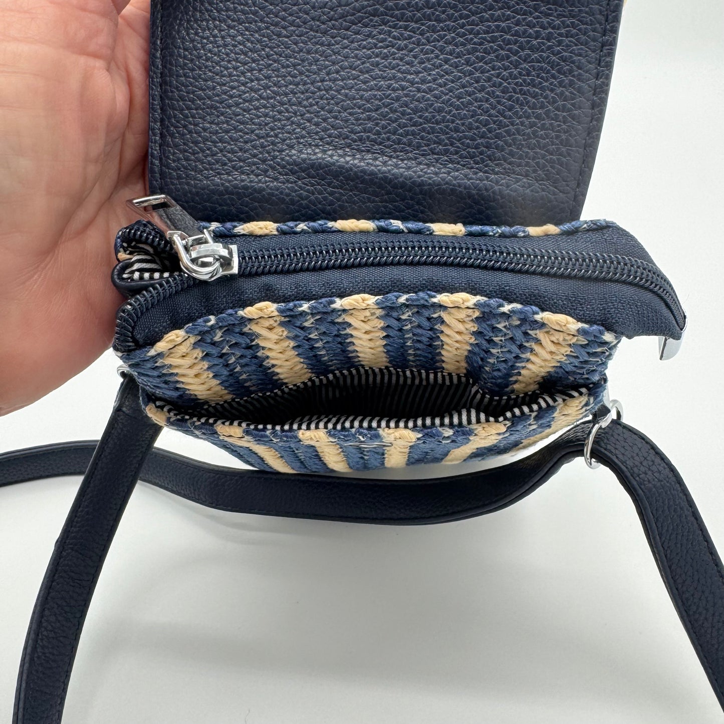 Faux Leather/Straw Phone Crossbody Bag