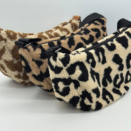 Faux Teddy Fur Leopard Dumpling Bag