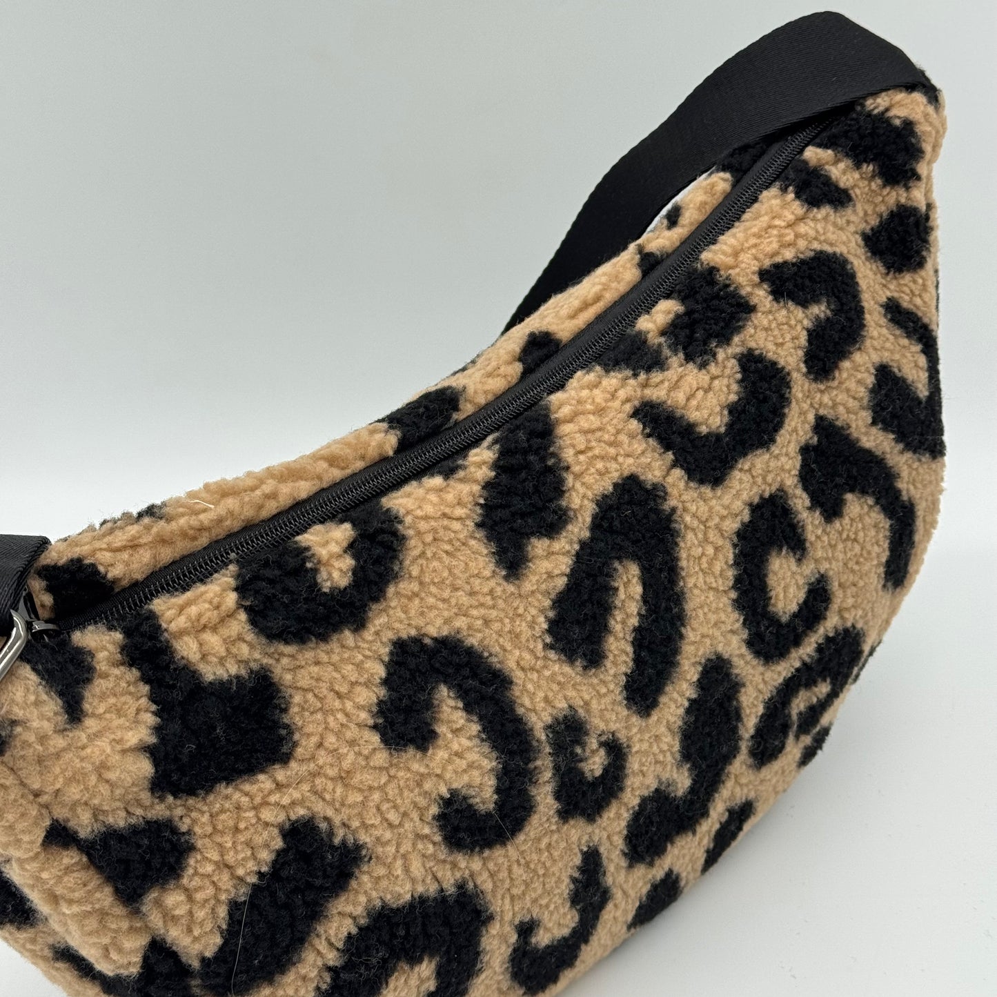 Faux Teddy Fur Leopard Dumpling Bag