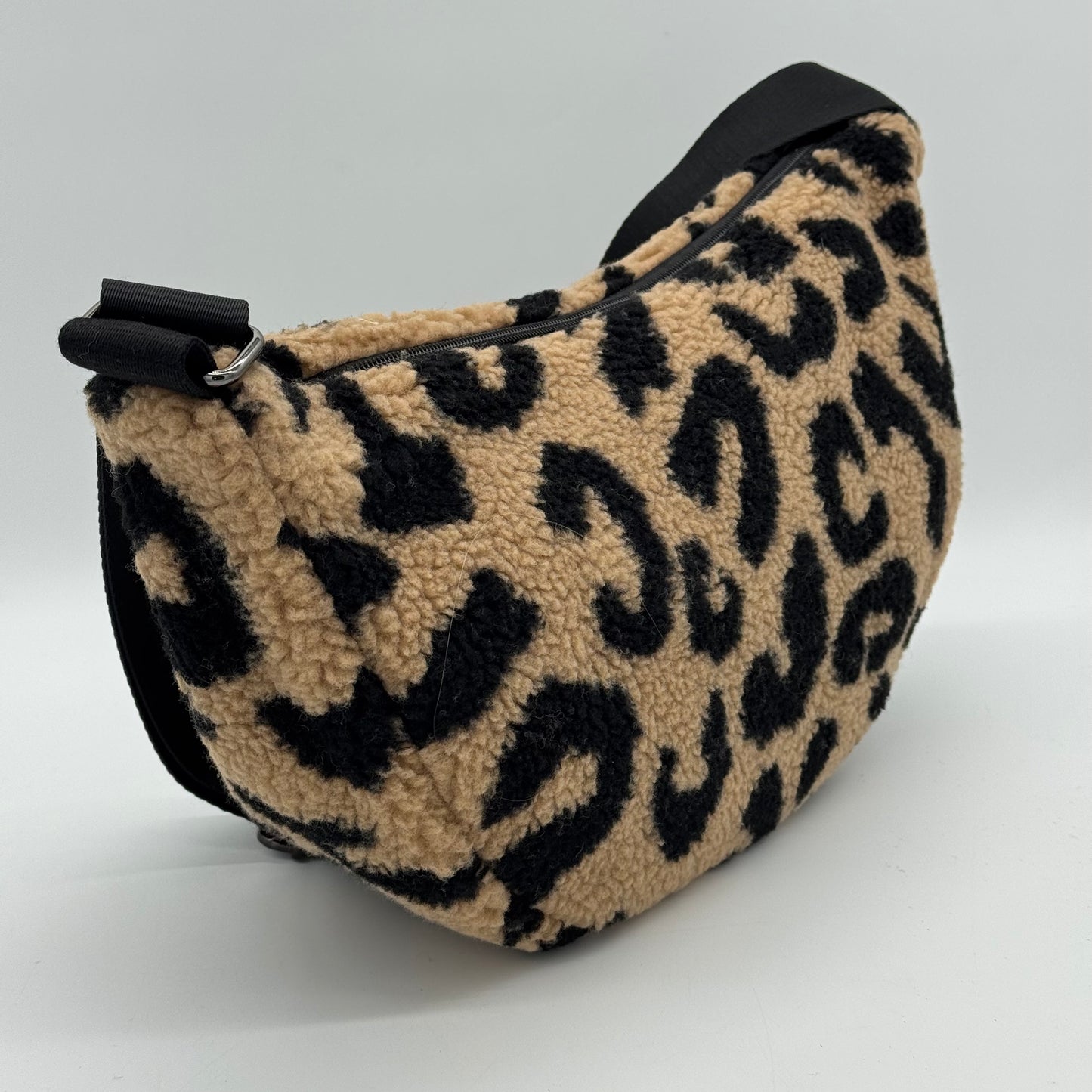 Faux Teddy Fur Leopard Dumpling Bag