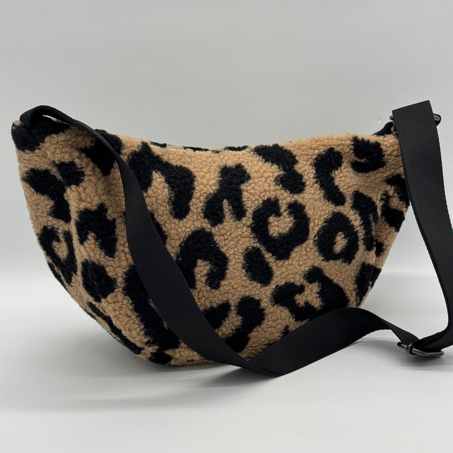 Faux Teddy Fur Leopard Dumpling Bag