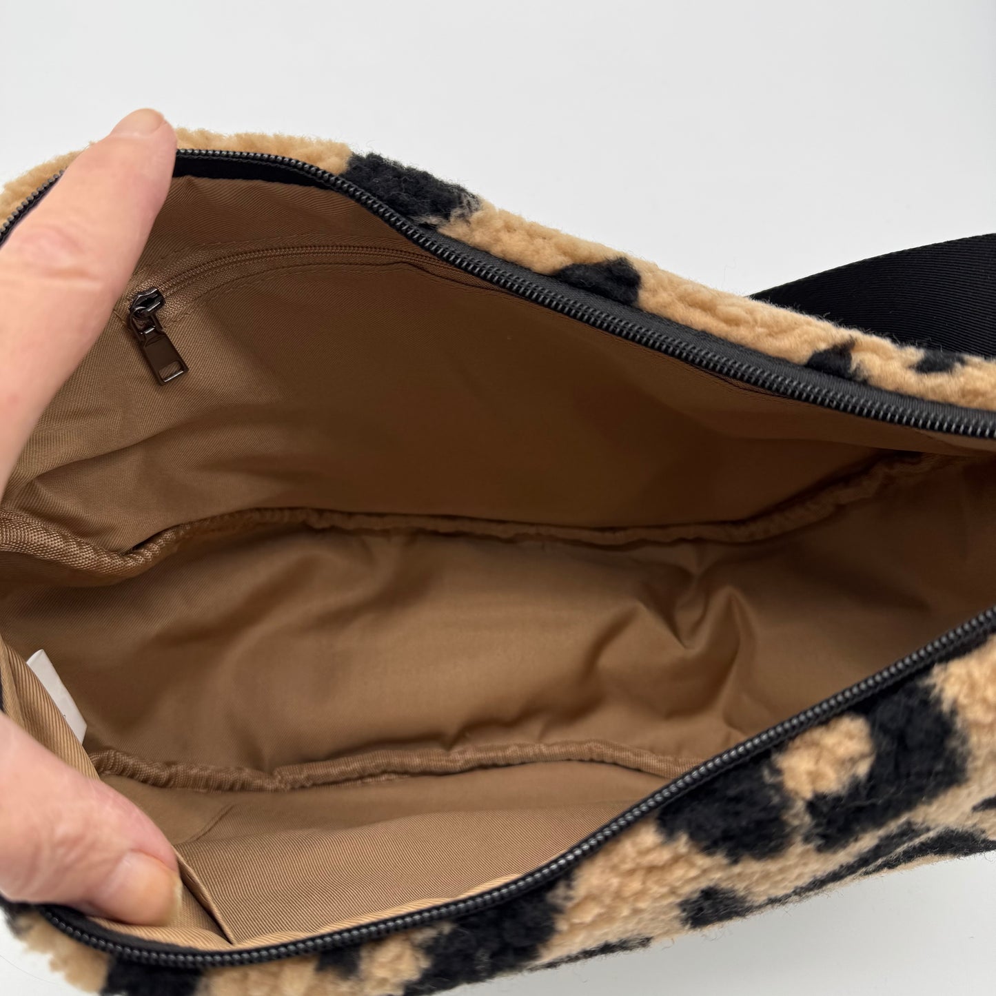 Faux Teddy Fur Leopard Dumpling Bag