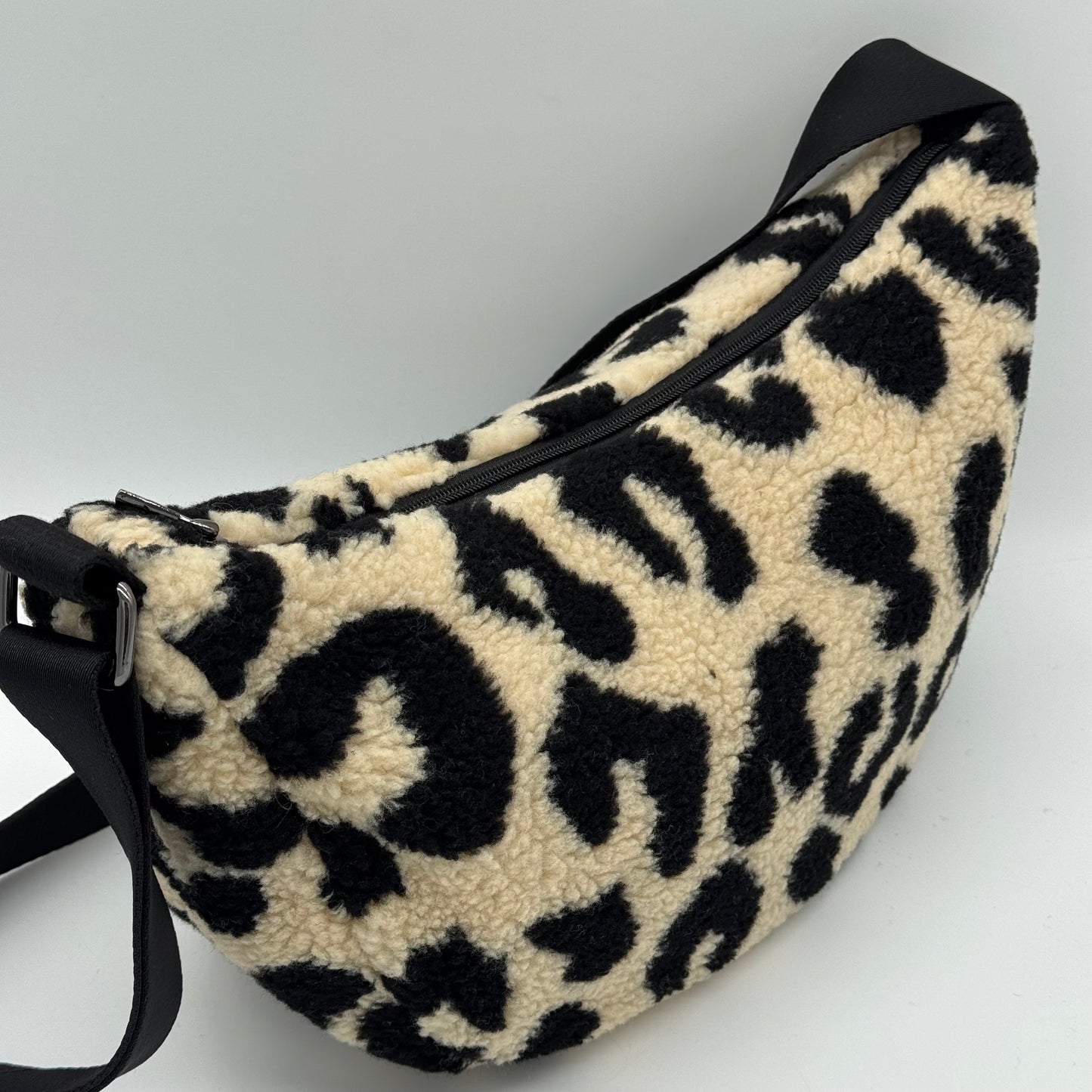 Faux Teddy Fur Leopard Dumpling Bag