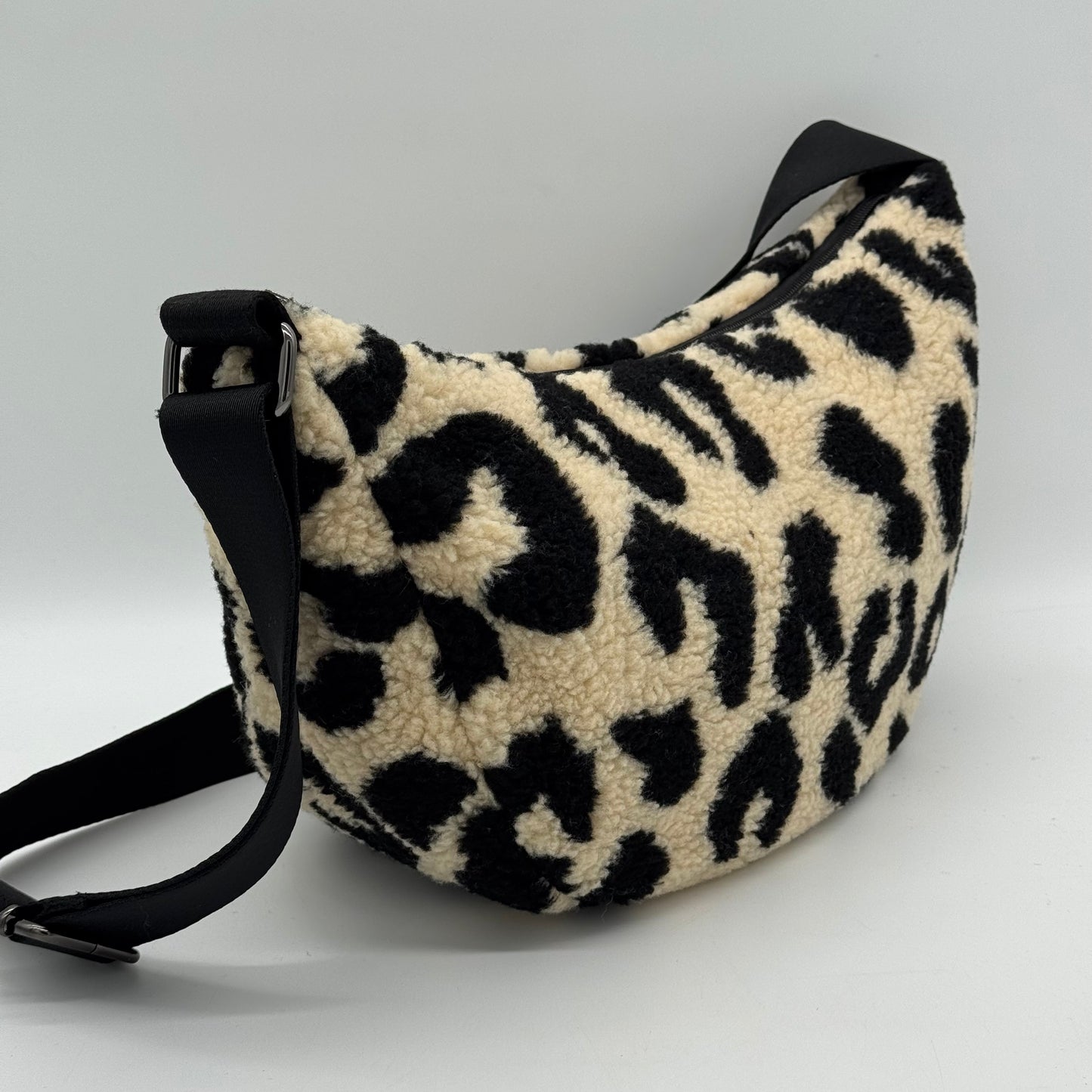 Faux Teddy Fur Leopard Dumpling Bag