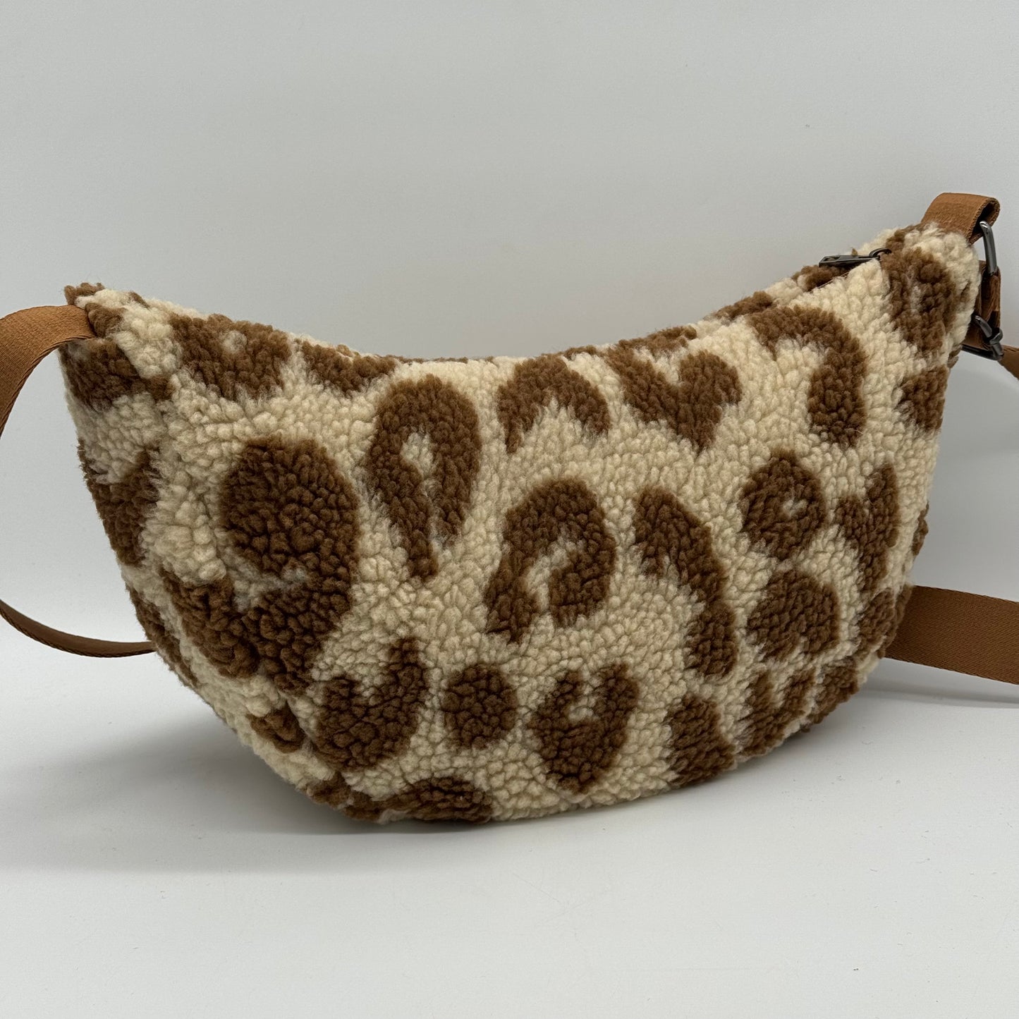 Faux Teddy Fur Leopard Dumpling Bag