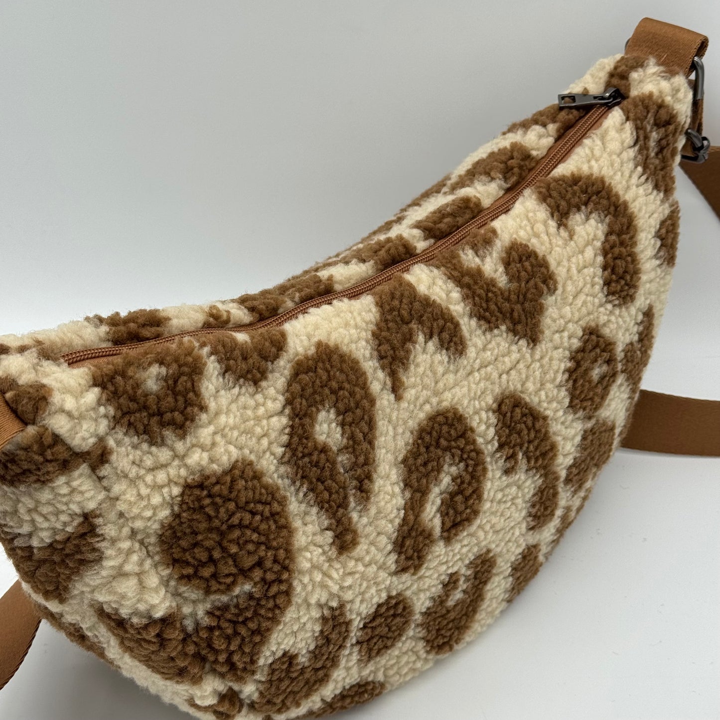 Faux Teddy Fur Leopard Dumpling Bag