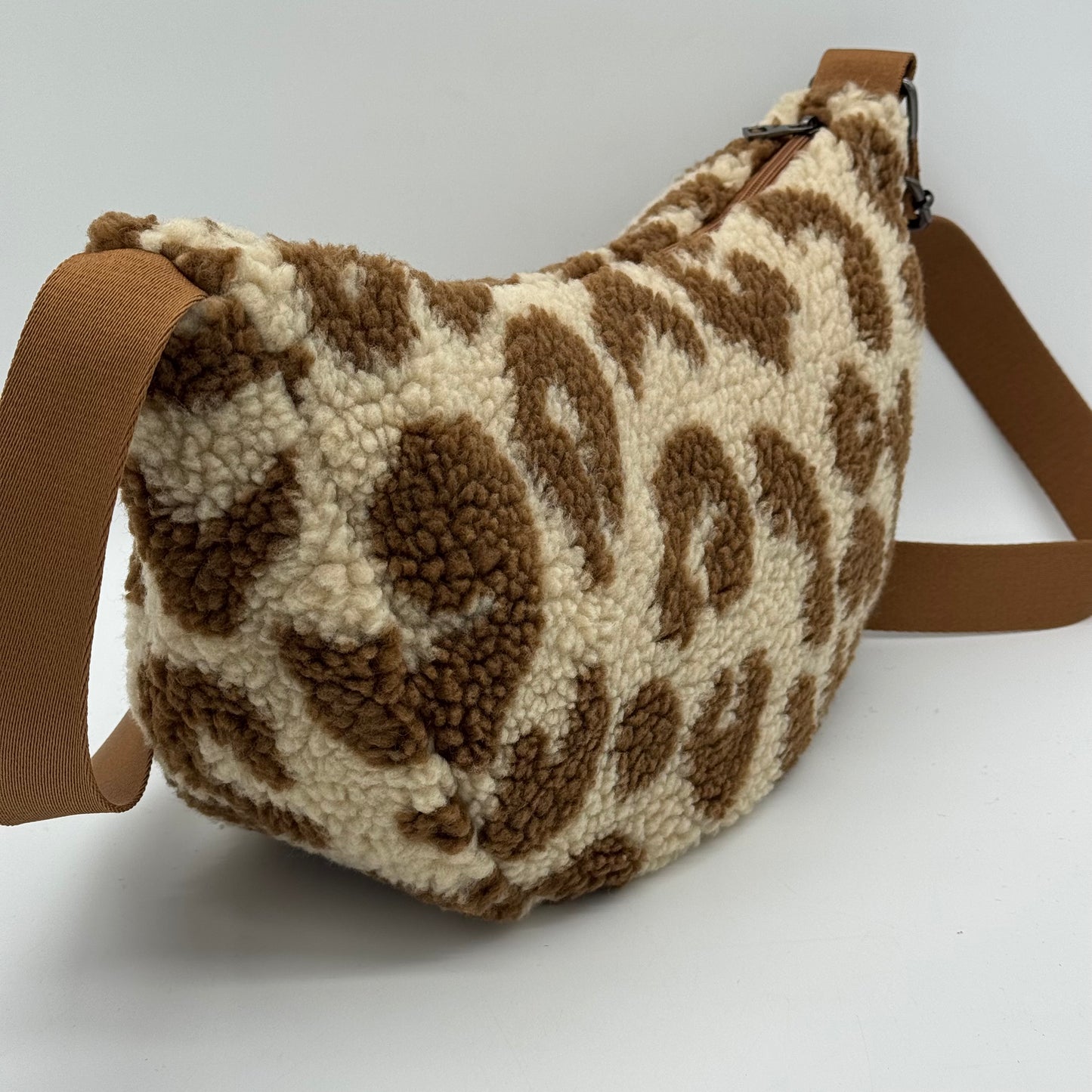 Faux Teddy Fur Leopard Dumpling Bag