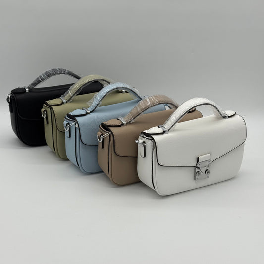 Faux Leather Crossbody Lock Grab Bag