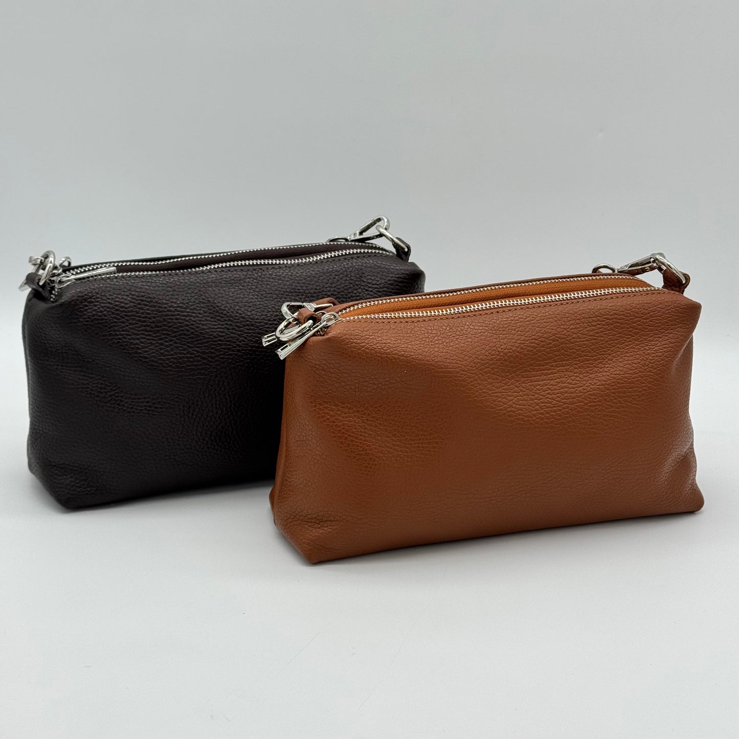 Leather Twin Zipped Crossbody Bag