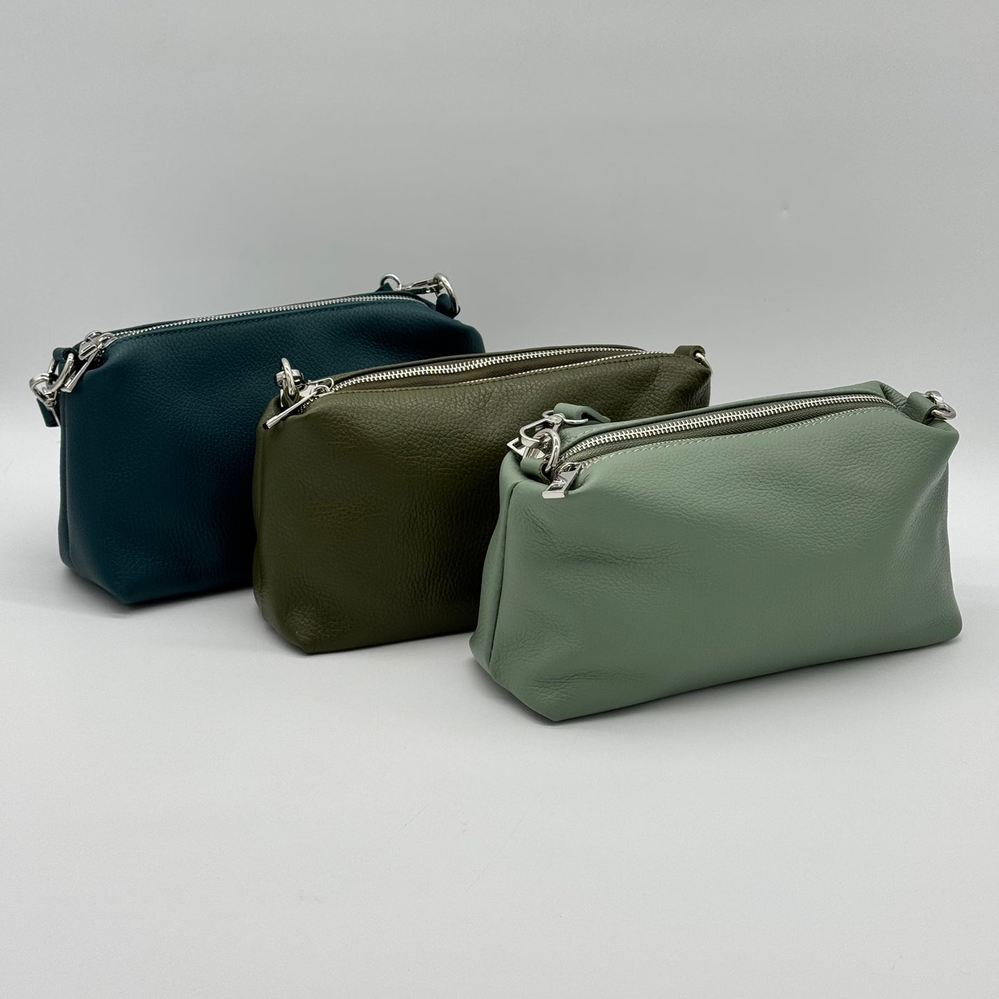 Leather Twin Zipped Crossbody Bag