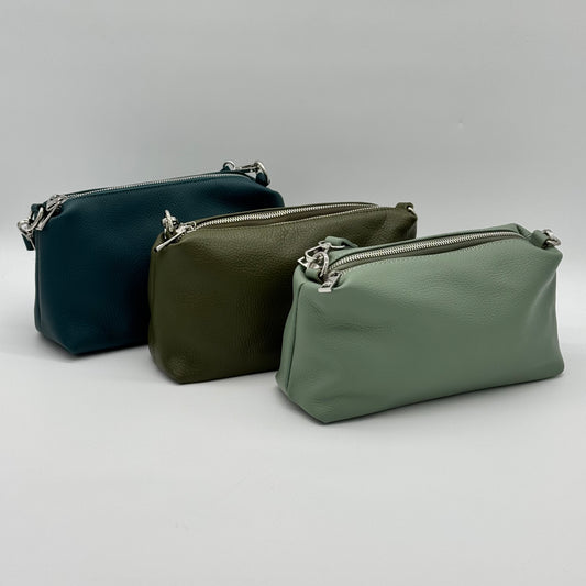 Leather Twin Zipped Crossbody Bag