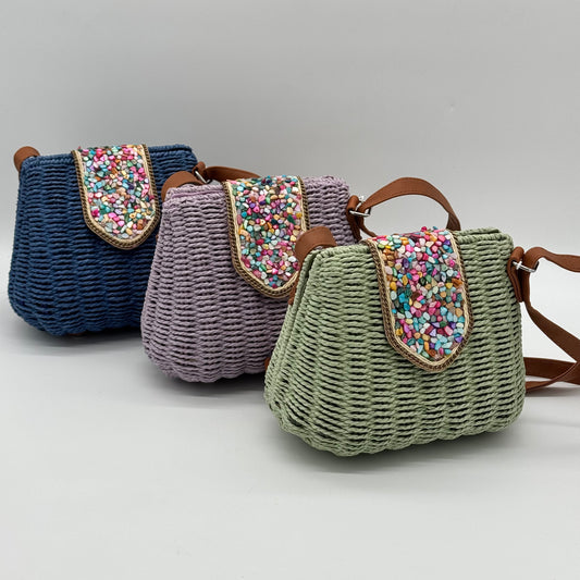 Straw Beaded Crossbody Bag