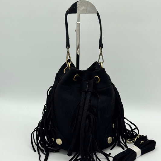 Faux Suede Fringing Duffle Crossbody Bag