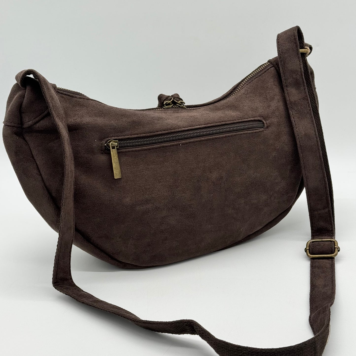 Faux Suede Half Moon Bag