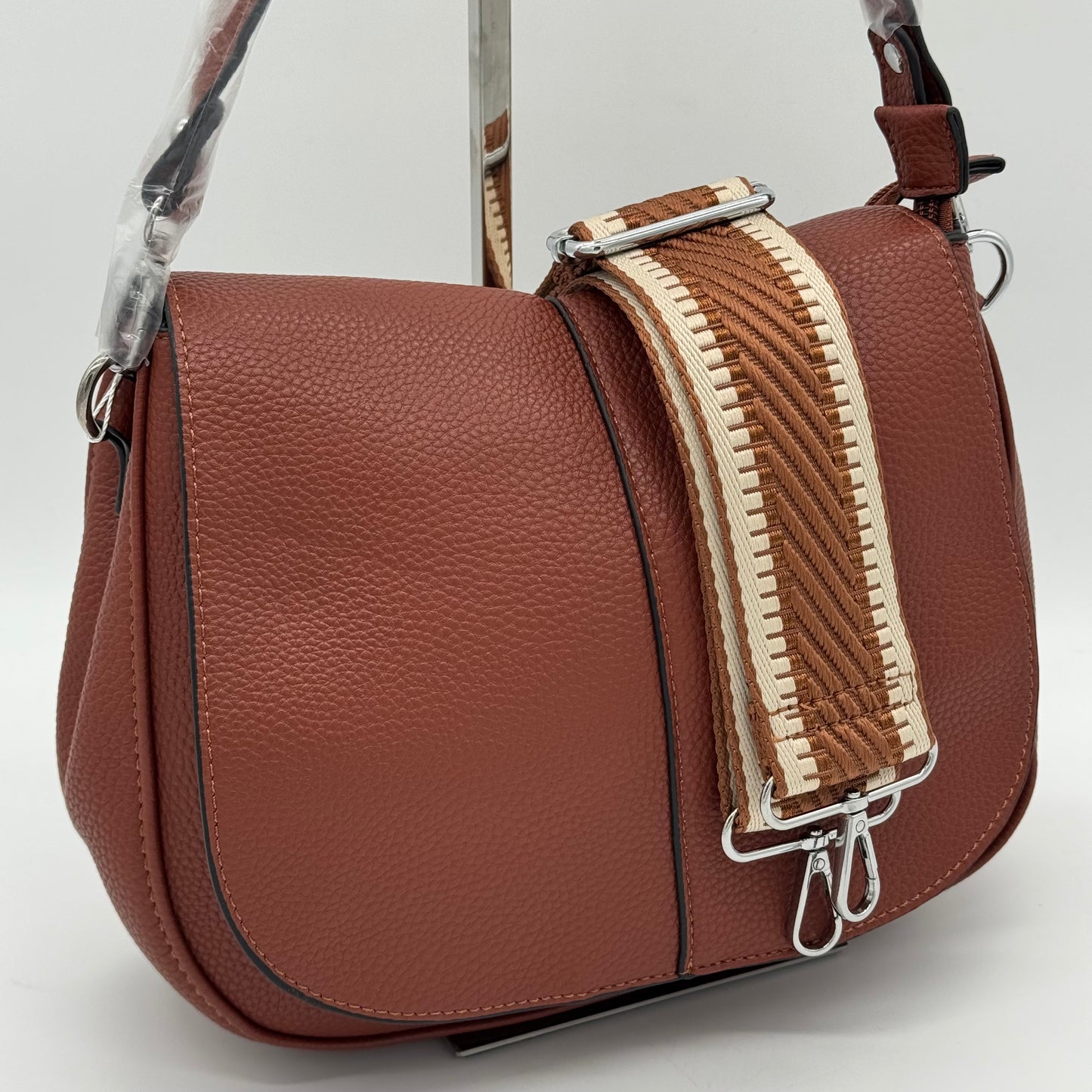 Faux Leather Crossbody Saddle Bag