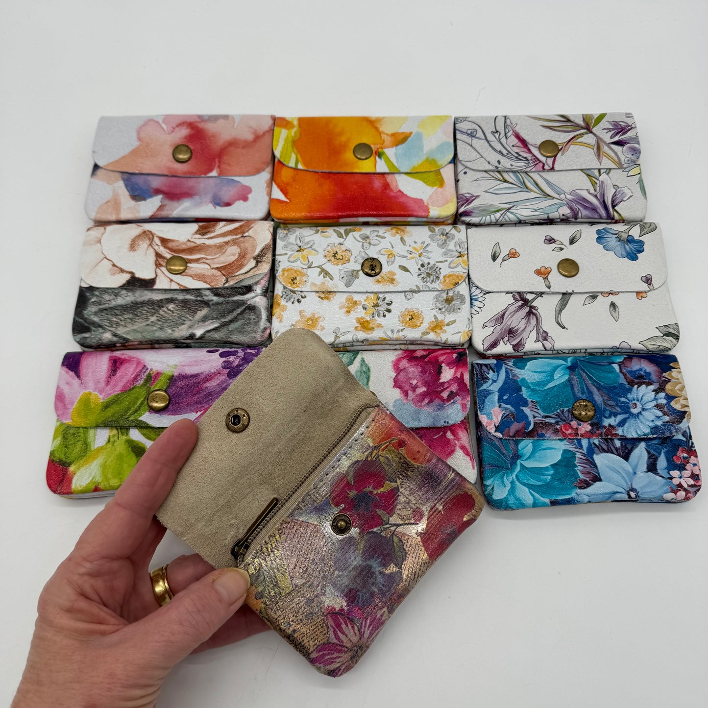 Leather Floral Mini Popper Purse