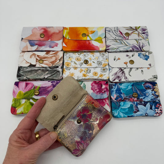 Leather Floral Mini Popper Purse