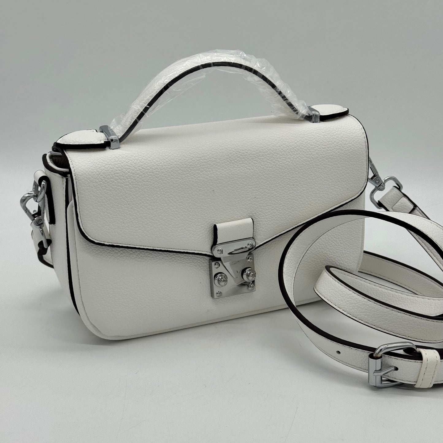 Faux Leather Crossbody Lock Grab Bag