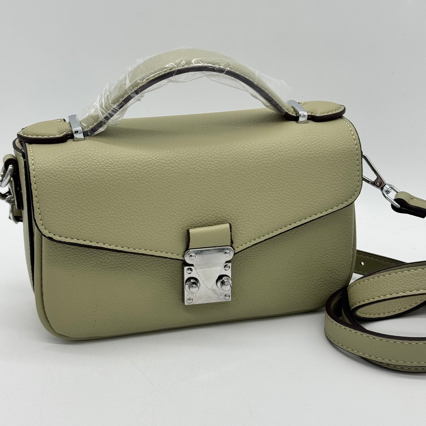 Faux Leather Crossbody Lock Grab Bag