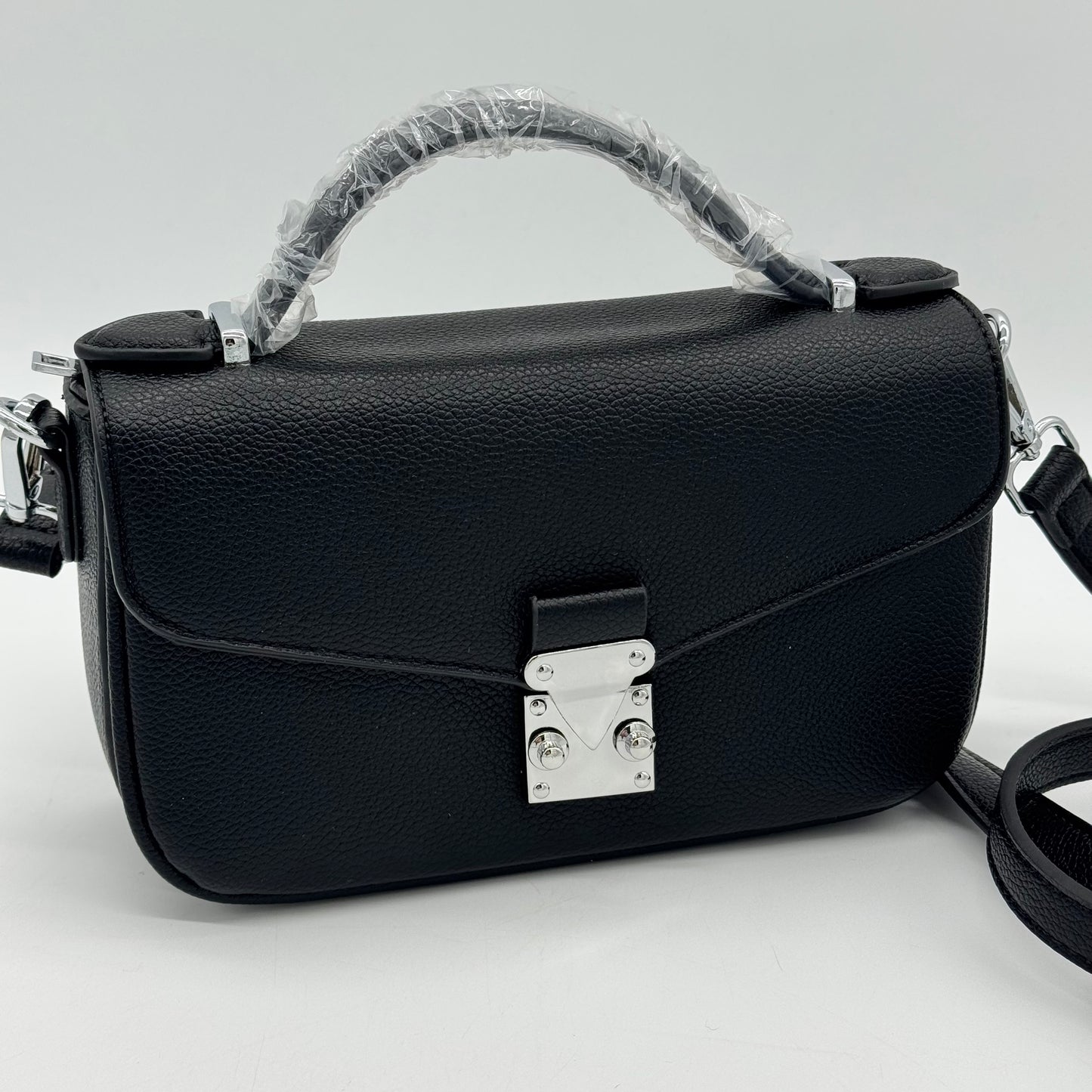 Faux Leather Crossbody Lock Grab Bag