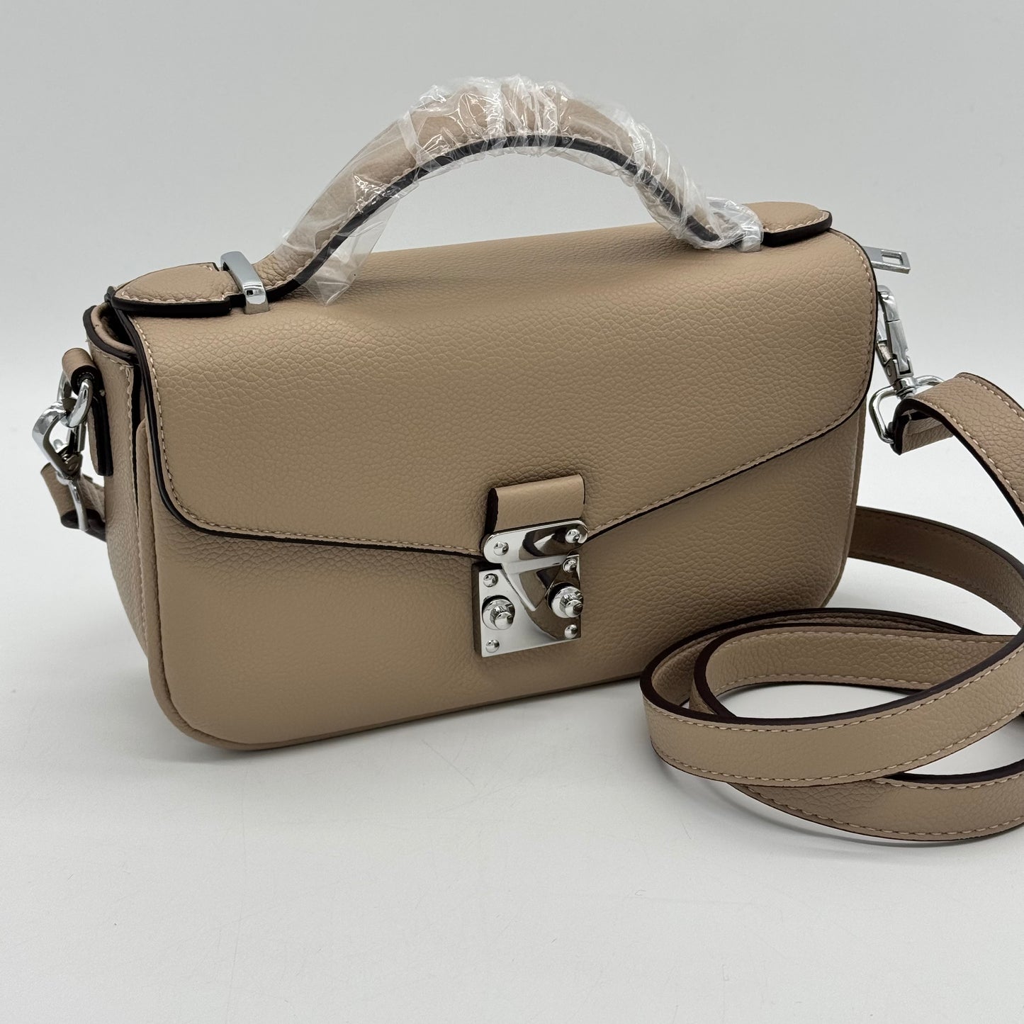 Faux Leather Crossbody Lock Grab Bag