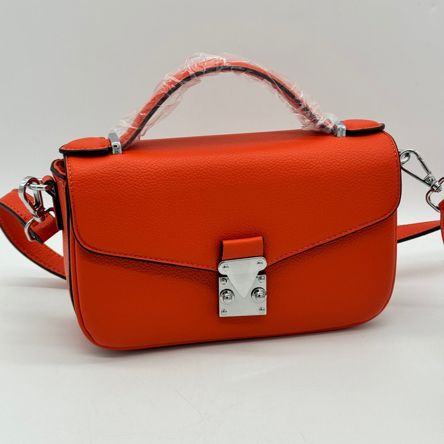 Faux Leather Crossbody Lock Grab Bag