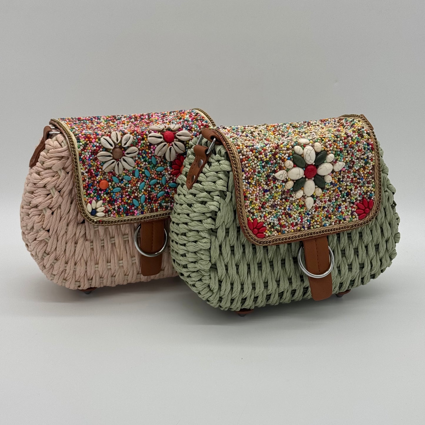 Straw Beaded Crossbody Bag
