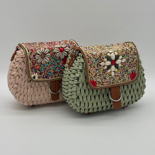 Straw Beaded Crossbody Bag