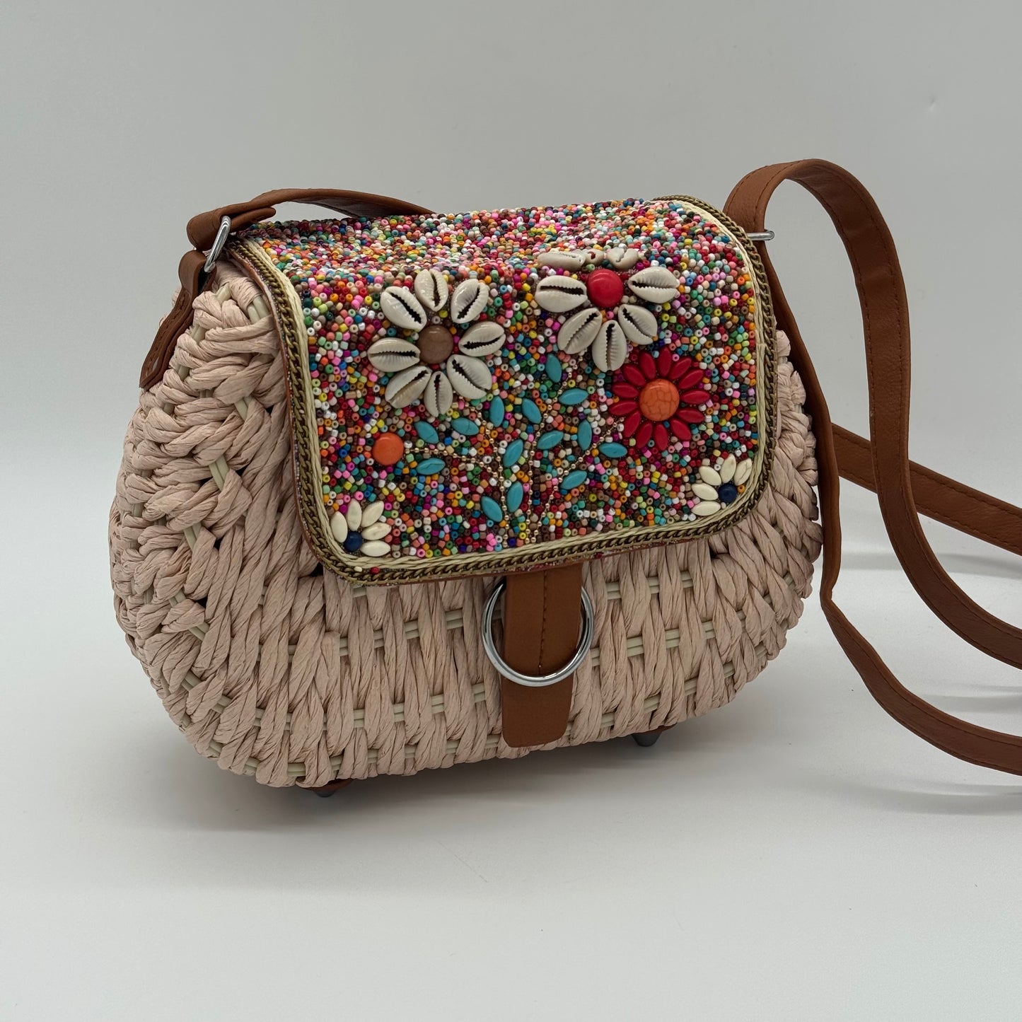 Straw Beaded Crossbody Bag