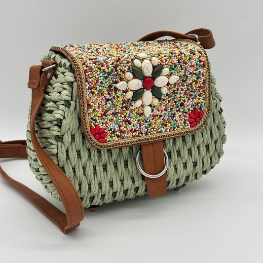 Straw Beaded Crossbody Bag