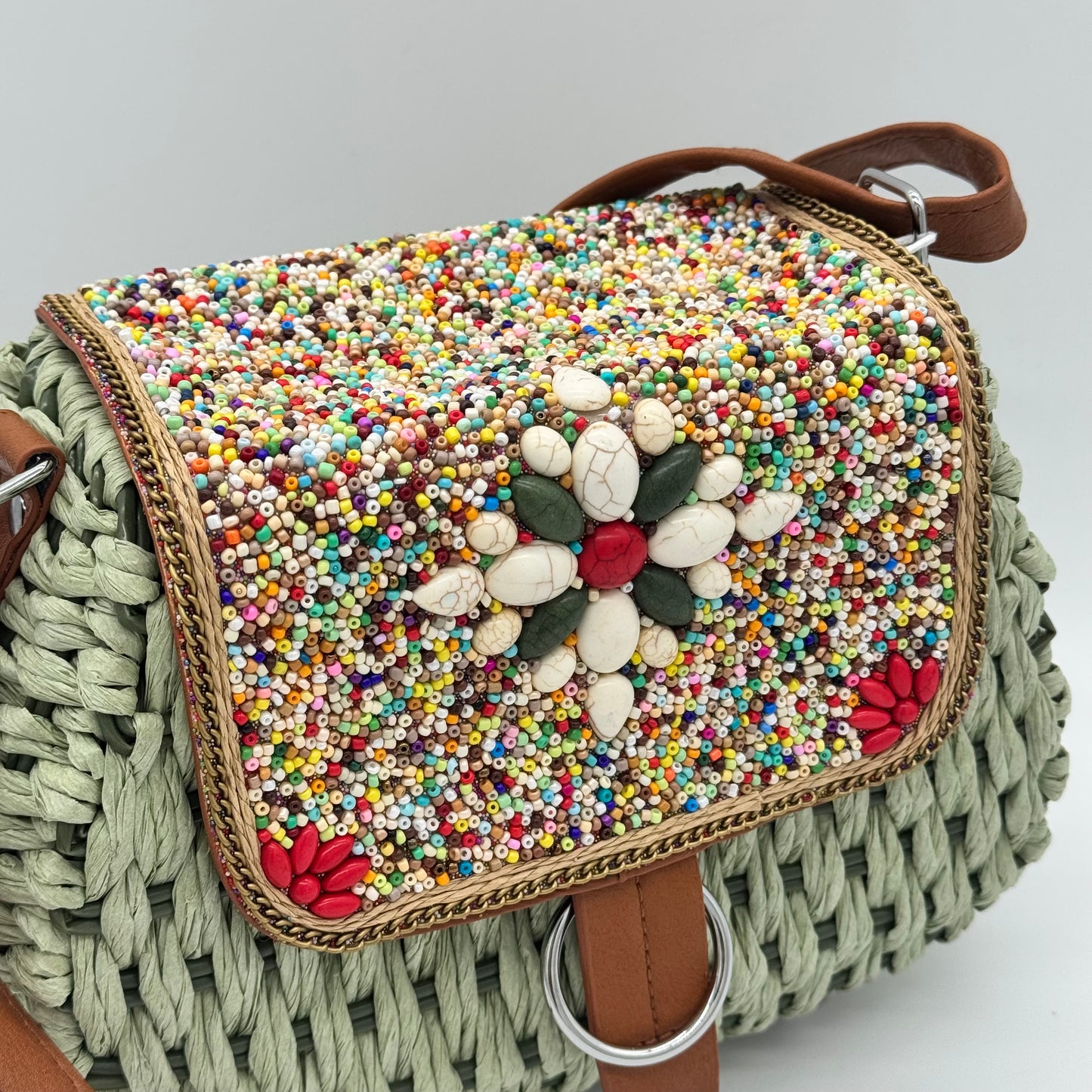 Straw Beaded Crossbody Bag