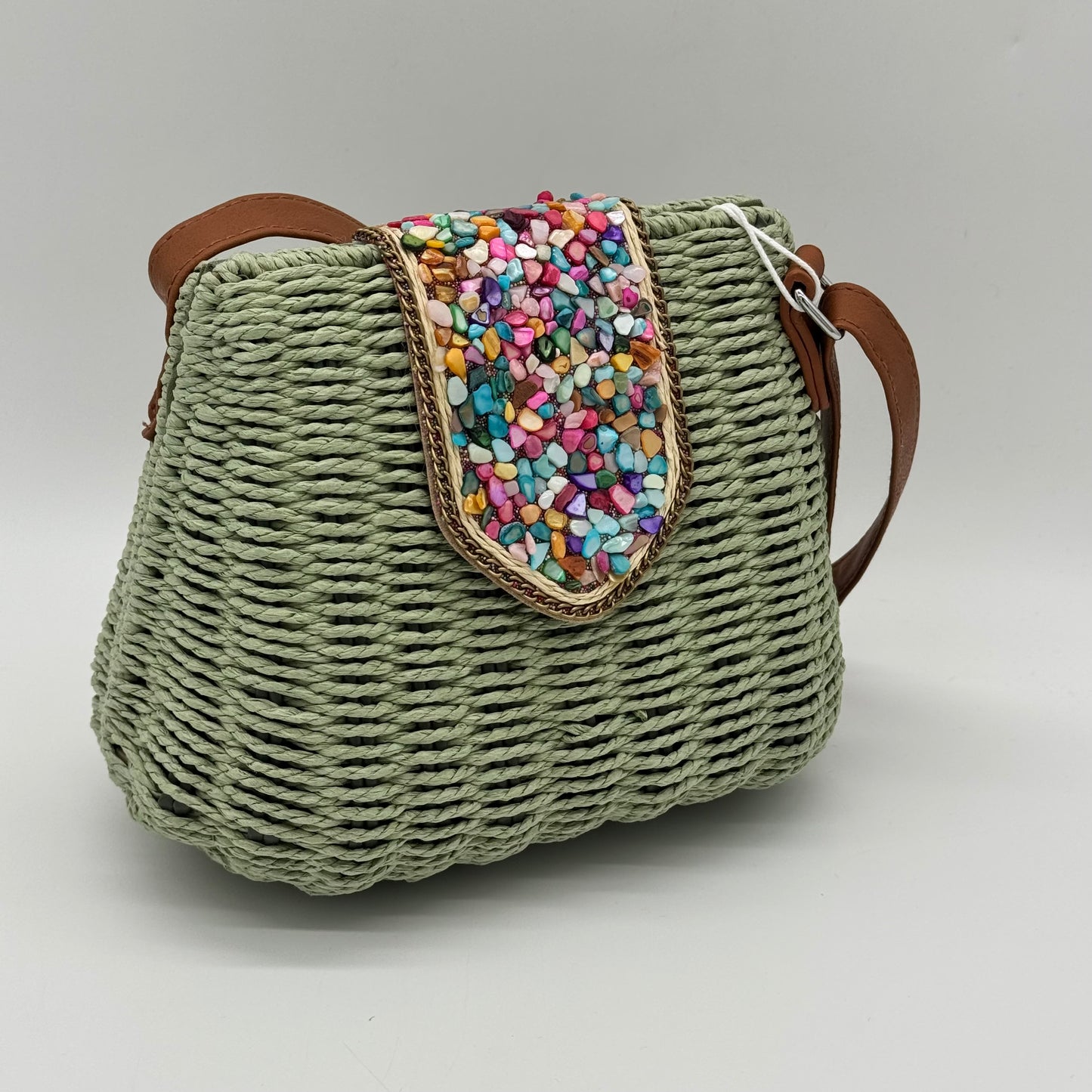 Straw Beaded Crossbody Bag