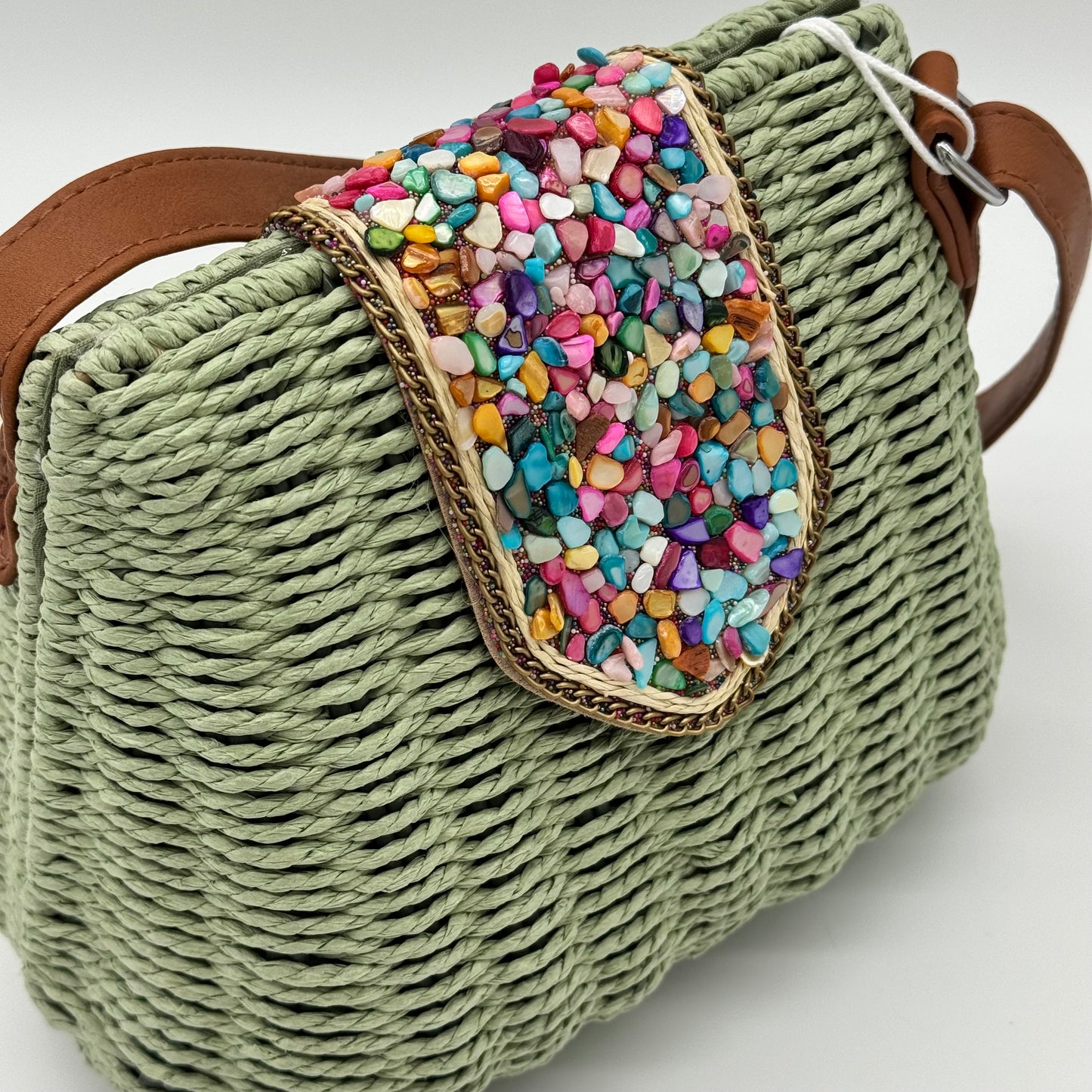 Straw Beaded Crossbody Bag