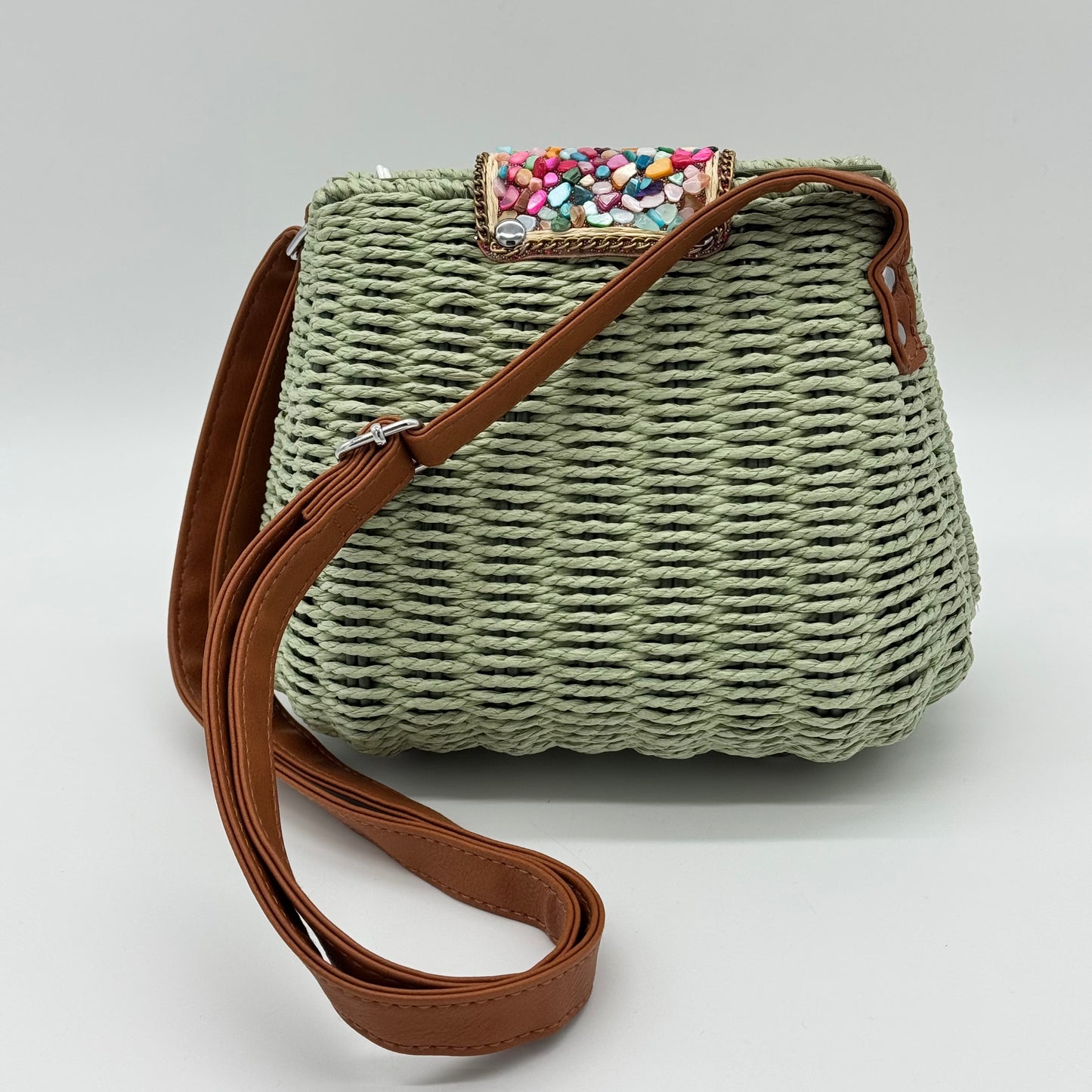 Straw Beaded Crossbody Bag